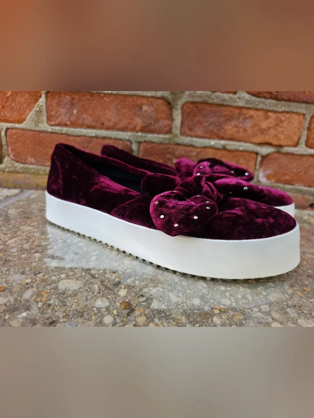 Rebecca Minkoff Women’s Rich Berry Velvet Bow Platform Slip-On Sneakers Size 8M